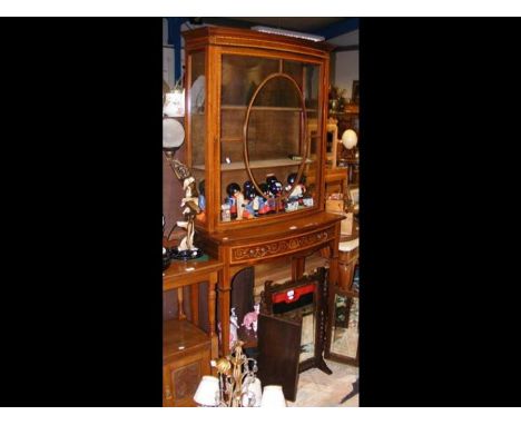 A late 19th century inlaid mahogany bow fronted display cabinet with drawer and shelf under - width 90cm 