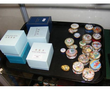 A selection of Halcyon Days enamel pill boxes - some with boxes CONDITION REPORTThere are some scratches and chips to some of