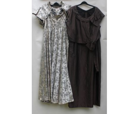 TWO EVENING DRESSES. MARSHALL & SNELGROVE. A printed satin dress with bolero labelled 'Marshall and Snelgrove'.  A further lo