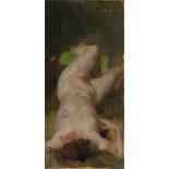 Carl von Marr. Liegender weiblicher Akt mit grünem Tuch.
