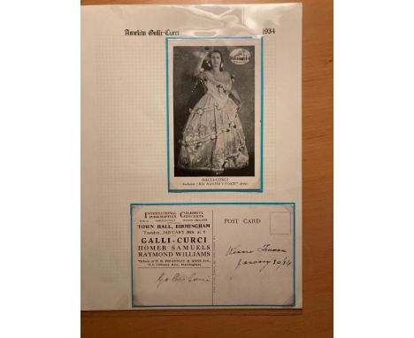 Opera Legend Amelia Galli Curri autographed Postcard set on A4 sheet with unsigned portrait photo. Good condition. All autogr