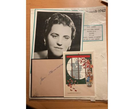 Opera Legend Joan Hammond autograph album page set on A4 sheet with Madame Butterfly postcard and unsigned portrait photo. Go