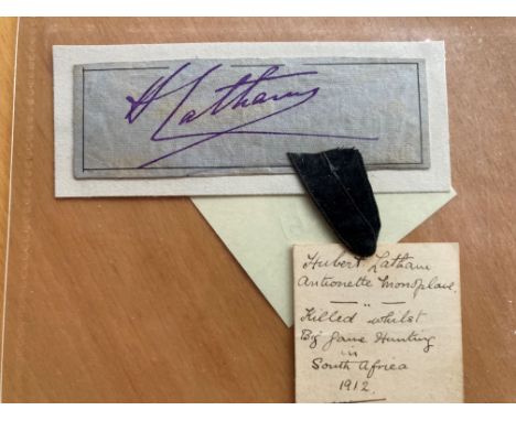 Pioneer French Aviator Pilot Hubert Latham small 3 x 1 inch signature piece. Arthur Charles Hubert Latham (10 January 1883 - 