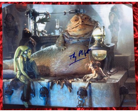 Star Wars Toby Philpot signed superb Jabba ther Hutt 10 x 8 inch colour scene photo, he was one of the puppeteers controlling