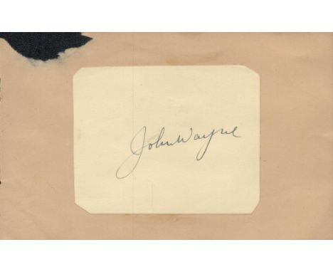 John Wayne signed autograph small white card cut out Approx. 3.5x2.75 Inch fix onto light brown page. Was an American actor w