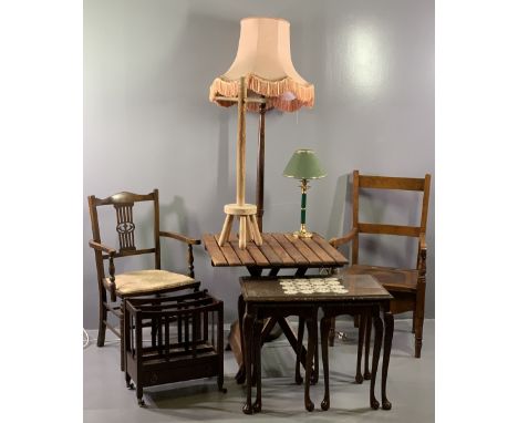 MIXED VINTAGE &amp; LATER OCCASIONAL FURNITURE PARCEL including a folding teak picnic table, mahogany standard lamp and shade