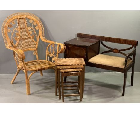 MID CENTURY &amp; LATER FURNITURE PARCEL (3) to include a wicker work conservatory chair, 103cms H, 76cms W, 45cms D the seat