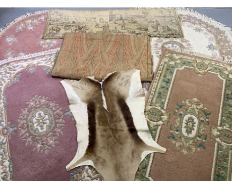 VARIOUS HOUSEHOLD RUGS &amp; THROWS, a parcel, Indian and other to include a hexagonal and a circular rug by Ffrith Ltd, 119 