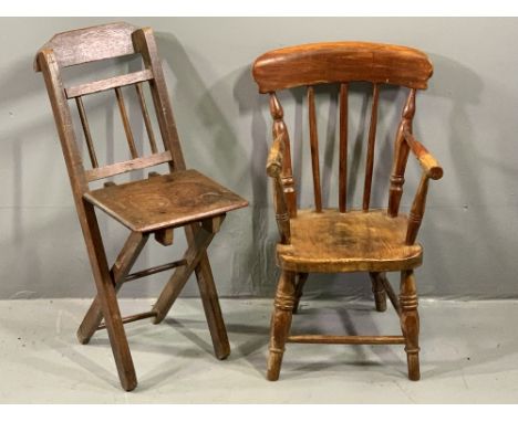 CHILDREN'S CHAIRS (2) to include a turned and stick back farmhouse armchair, 60cms H, 37cms W, 26cms D the seat and a vintage