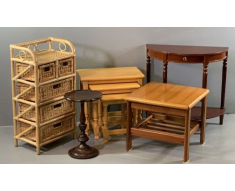 VINTAGE &amp; LATER FURNITURE PARCEL (5) to include a bamboo and rattan two small over three long drawer stand, 87cms H, 46cm