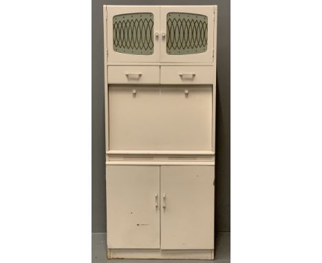 VINTAGE PAINTED KITCHEN CABINET having an arrangement of cupboards and drawers and drop-down work surface, 178cms H, 77cms W,