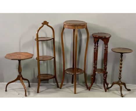 VINTAGE &amp; LATER FURNITURE PARCEL (5) to include an inlaid mahogany three tier folding cakestand, one vintage and one repr