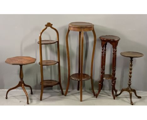 VINTAGE &amp; LATER FURNITURE PARCEL (5) to include an inlaid mahogany three tier folding cakestand, one vintage and one repr