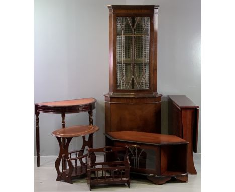 REPRODUCTION MAHOGANY FURNITURE PARCEL (6) - to include a glass topped corner display cabinet, 181cms H, 66cms W, a gate leg 