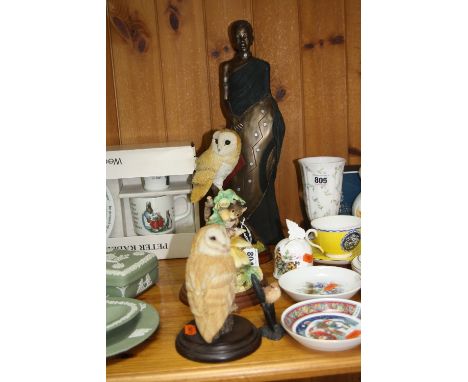 A CAITHNESS NATURAL WORLD COLLECTION OWL SCULPTURE, together with Border Fine Arts 'Woodland Feast' figure group B0192, a Cou