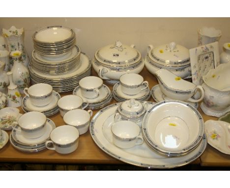 ROYAL WORCESTER DINNERWARES FOR EIGHT SETTINGS, to include two tureens, gravy boat/stand, oval dishes, meat platter, plates, 