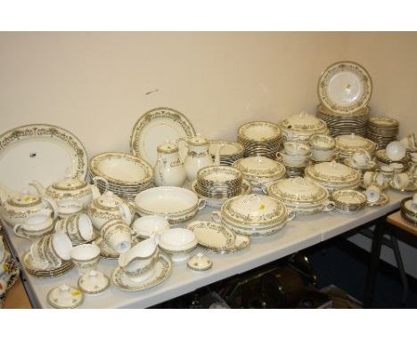 AN AYNSLEY HENLEY PATTERN COMPREHENSIVE DINNER SERVICE, including soup tureen and cover, two coffee pots, three tea pots, fiv