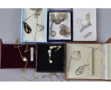 A BOX OF MIXED SILVER AND COSTUME JEWELLERY