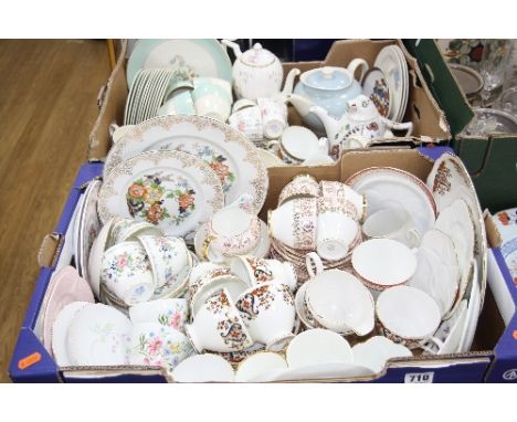 TWO BOXES OF CERAMICS, including part tea and coffee sets, (New Chelsea, Aynsley etc), three Beswick Pavlova pattern tea plat