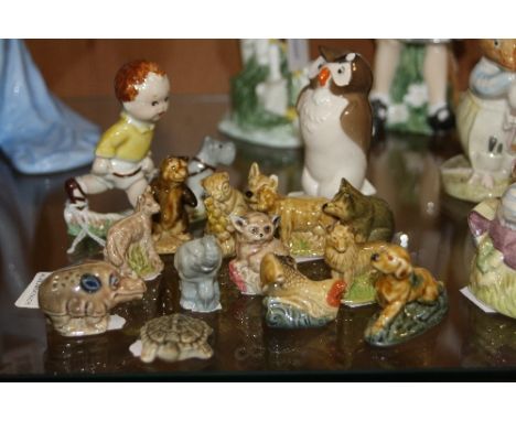 A SMALL GROUP OF WADE AND BESWICK, to include a Mabel Lucie Attwell figure 'Sam', Whimsies, Beswick 'Owl' from Winnie the Poo