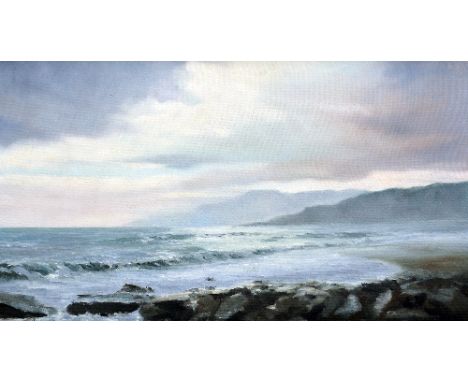 A. CASHMORE (BRITISH, 20TH CENTURY), Seascape with deserted beach, oil on board, signed and dated 1966 lower left, 40.5cm x 7