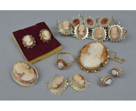 A PARCEL OF CAMEO JEWELLERY, including 9ct, rolled gold and silver