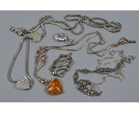 A MISCELLANEOUS SILVER JEWELLERY COLLECTION, to include a modern Georg Jensen pendant, stamped 'GJ 925 DENMARK', a marcasite 