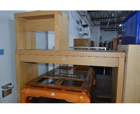 A LIGHT OAK FINISH HALL TABLE, with single long drawer, approximate size width 128.5cm x height 78cm x depth 45cm and a match