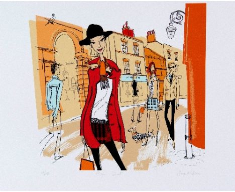 SAM WILSON (BRITISH, 20TH CENTURY) 'High Street' a limited edition print 13/195 of a stylish woman shopping, signed, titled a