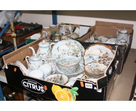 A QUANTITY OF ORIENTAL EGGSHELL TEAWARES, satsuma vases, table lamp etc