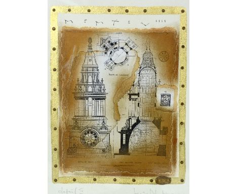 KEVIN BLACKHAM (BRITISH, 20TH CENTURY), 'Detail IV' a mixed media print of architectural details, signed and titled in pencil