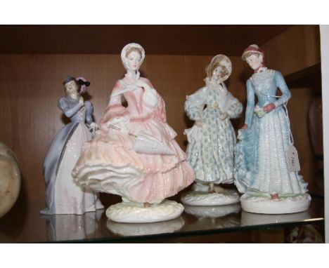 FOUR ROYAL WORCESTER FIGURES, to include limited edition '1878, The Bustle' No.1441/9500, '1830, The Romantic' No.6909/9500, 