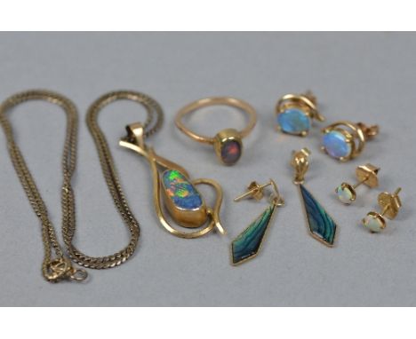 A PARCEL OF OPAL 9CT JEWELLERY, including ring, pendant, earrings etc