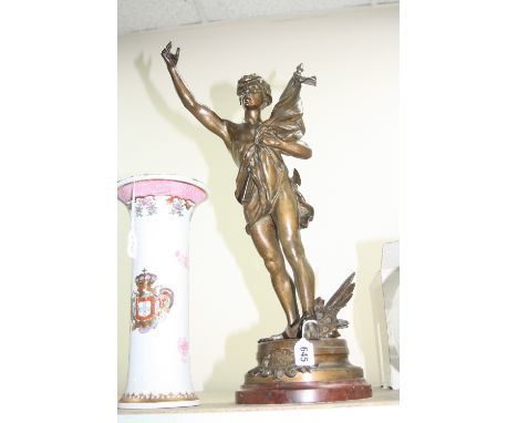 A 19TH CENTURY SPELTER FIGURE/LAMP, entitled 'Paix Et Travail' after C.Perron, (missing carrying branch with light fitting on