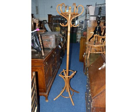 A LIGHT OAK BENTWOOD STYLE HAT STAND