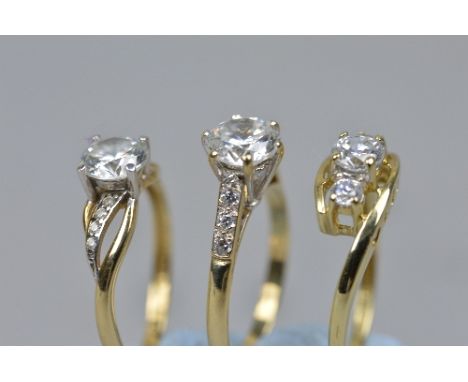 THREE 9CT CUBIC ZIRCONIA SET RINGS, ring sizes M, M, O, approximate weight 6.3 grams