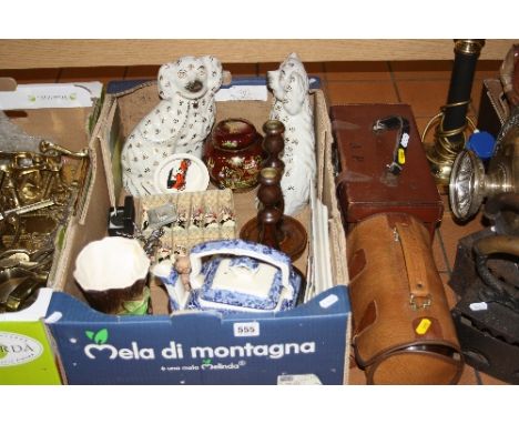VARIOUS CERAMICS, green bowls, model soldiers etc to include Masons 'Vista'  tea kettle, pair seated dogs, Carltonware 'Mikad