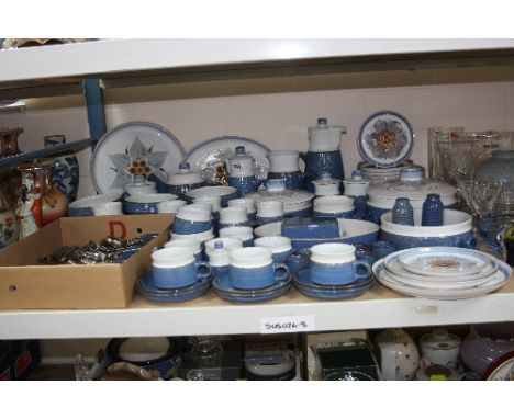 A DENBY CHATSWORTH PATTERN DINNER SERVICE, including some pieces by Langley and others unmarked/seconds, includes cutlery for