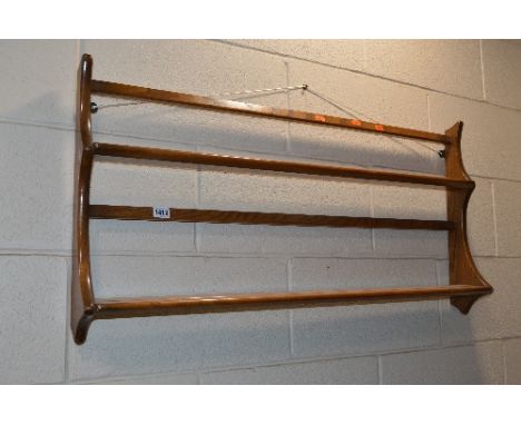 AN ERCOL ASH THREE TIER HANGING PLATE RACK