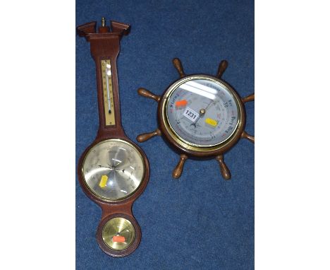A SHIP WHEEL BAROMETER, and another barometer (2)
