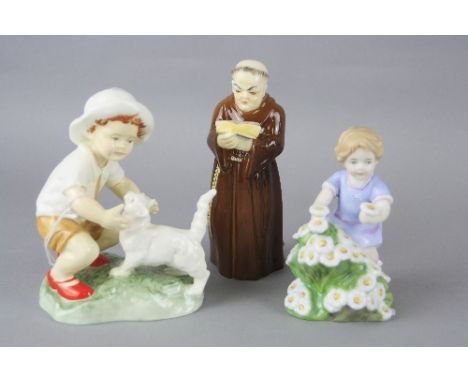 THREE ROYAL WORCESTER FIGURES, to include 'Snowy' No.3457, 'May' and monk candlesnuffer (3)