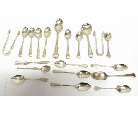 A COLLECTION OF SILVER SMALL FLATWARE comprising; a set of six trefid coffee spoons, Sheffield 1906; a set of six feather edg