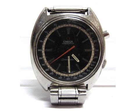 OMEGA, SEAMASTER CHRONOSTOP, A GENTLEMAN'S STAINLESS STEEL BRACELET WATCH, circa.1967, the round black dial with raised silve