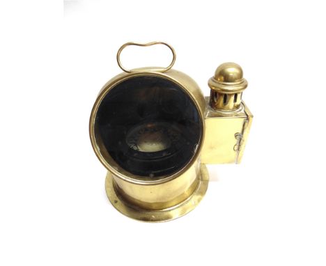 NAUTICALIA - A LILLEY &amp; REYNOLDS SHIP'S BRASS BINACLE COMPASS  the side lamp with detachable burner, 24.5cm high.