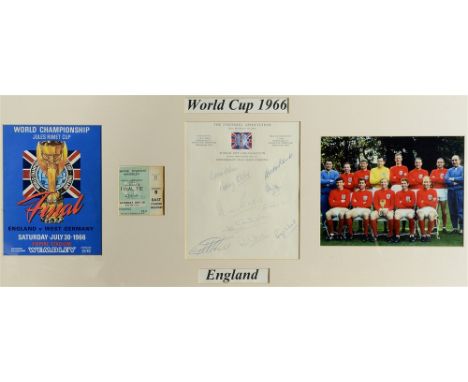 FOOTBALL - AUTOGRAPHS, ENGLAND  A 1966 World Cup Final montage, comprising ten signatures on Football Association 1966 World 