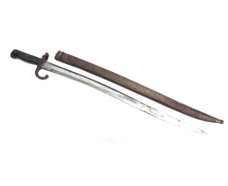 MILITARIA - A FRENCH M1866 'CHASSEPOT' YATAGHAN SWORD BAYONET  the 57.5cm steel blade inscribed to the back-edge 'Tulle Juill