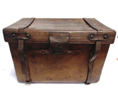 A LEATHER OFFICERS BOAT TRUNK fitted with interior lift out tray, by 'Seal &amp; Co., Oxford Street, London,' formerly the pr