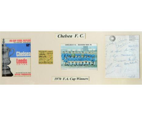 FOOTBALL - AUTOGRAPHS, CHELSEA  A 1970 F.A. Cup Winners montage, comprising sixteen signatures on Midland Hotel, Manchester h