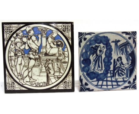 A MINTONS AESTHETIC MOVEMENT TILE 'GARETH'  from the Idylls of the King series designed by John Moyr Smith, 15cm square; and 