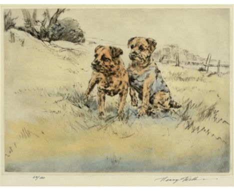 AFTER HENRY WILKINSON a pair of Terriers, limited edition colour print, no. 29/150, signed and numbered in pencil on the moun